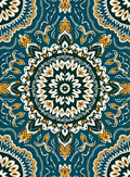 Teal White Gold Burst Mandala Rug