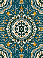 Teal White Gold Burst Mandala Rug
