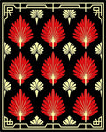 Red Yellow Fan Leaf Border Rug