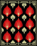 Red Yellow Fan Leaf Border Rug