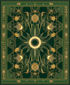 Ornate Emerald Sunburst Geometric Design Rug