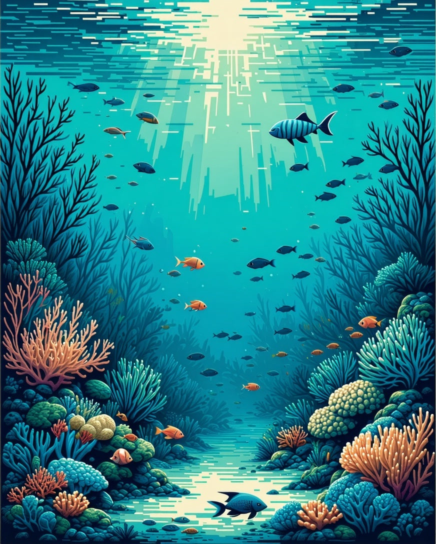 Underwater Coral Reef Fish Scene Rug