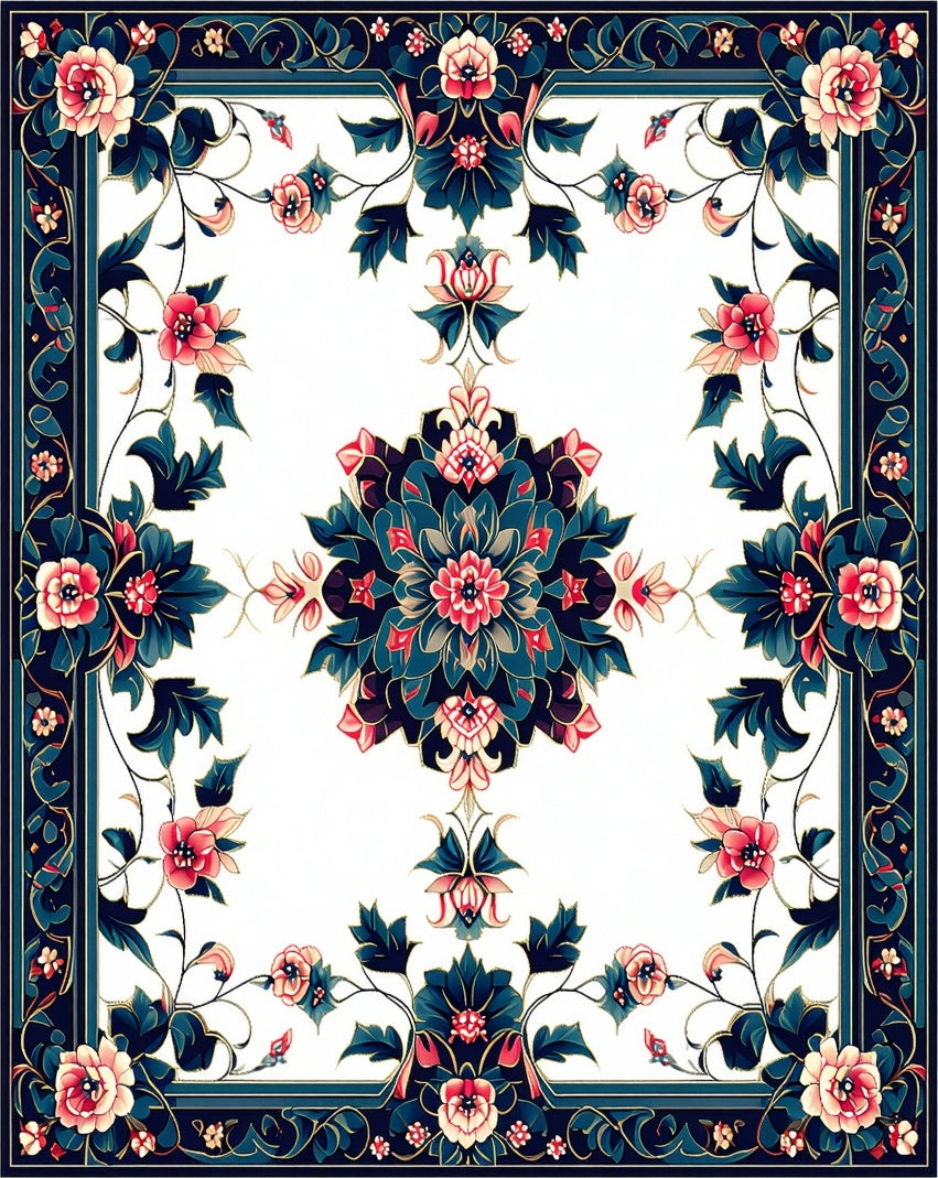 Floral Medallion Inspired Botanical Design Rug