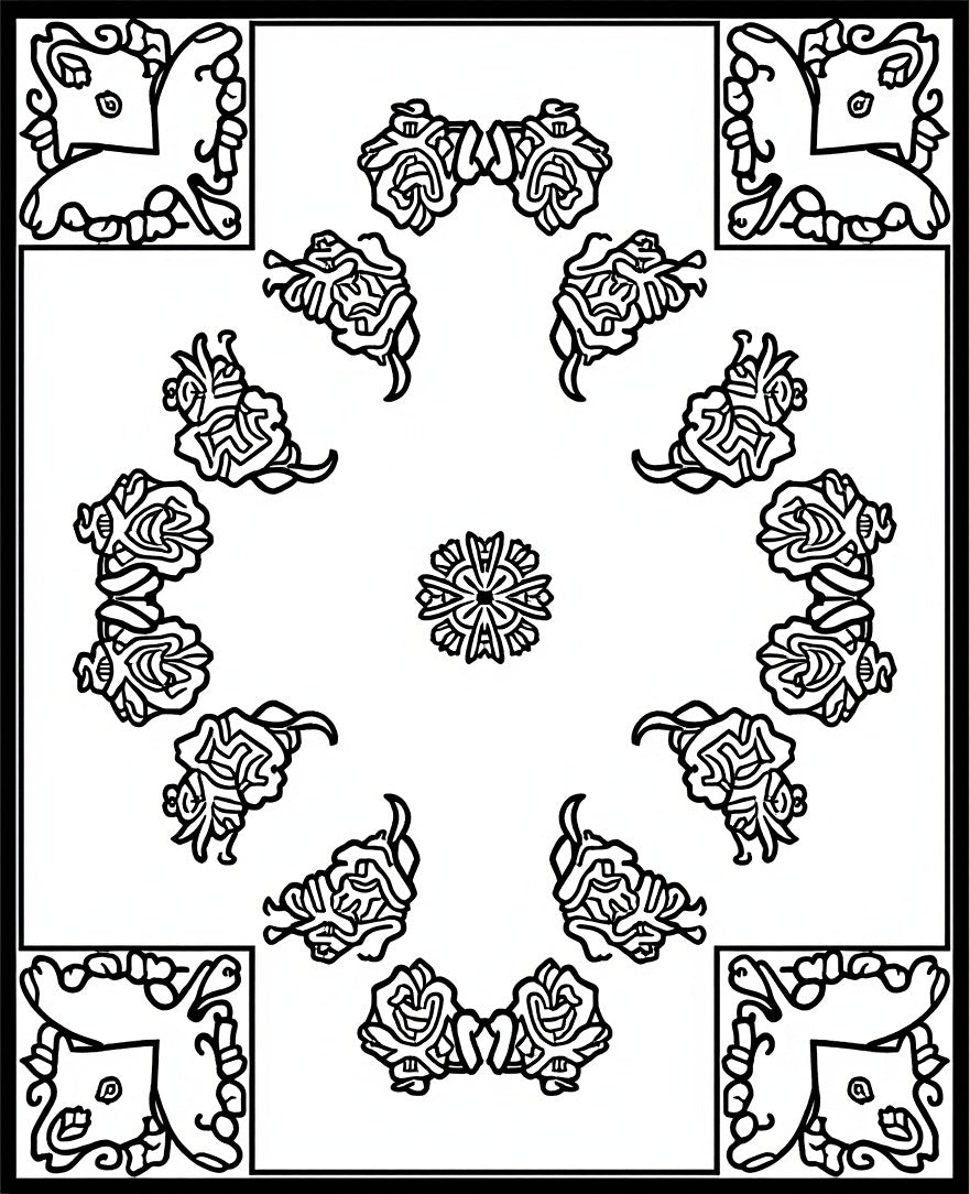 Vintage Floral Motif Frame Design Rug