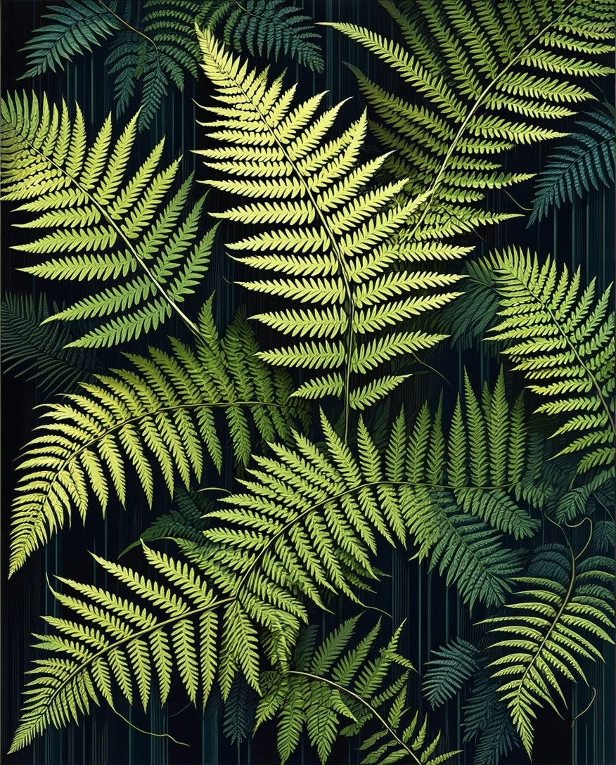 Lush Fern Pattern Dark Botanical Design Rug