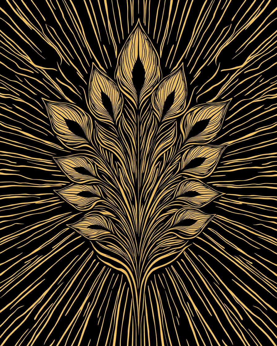 Golden Feather Rays Design Rug