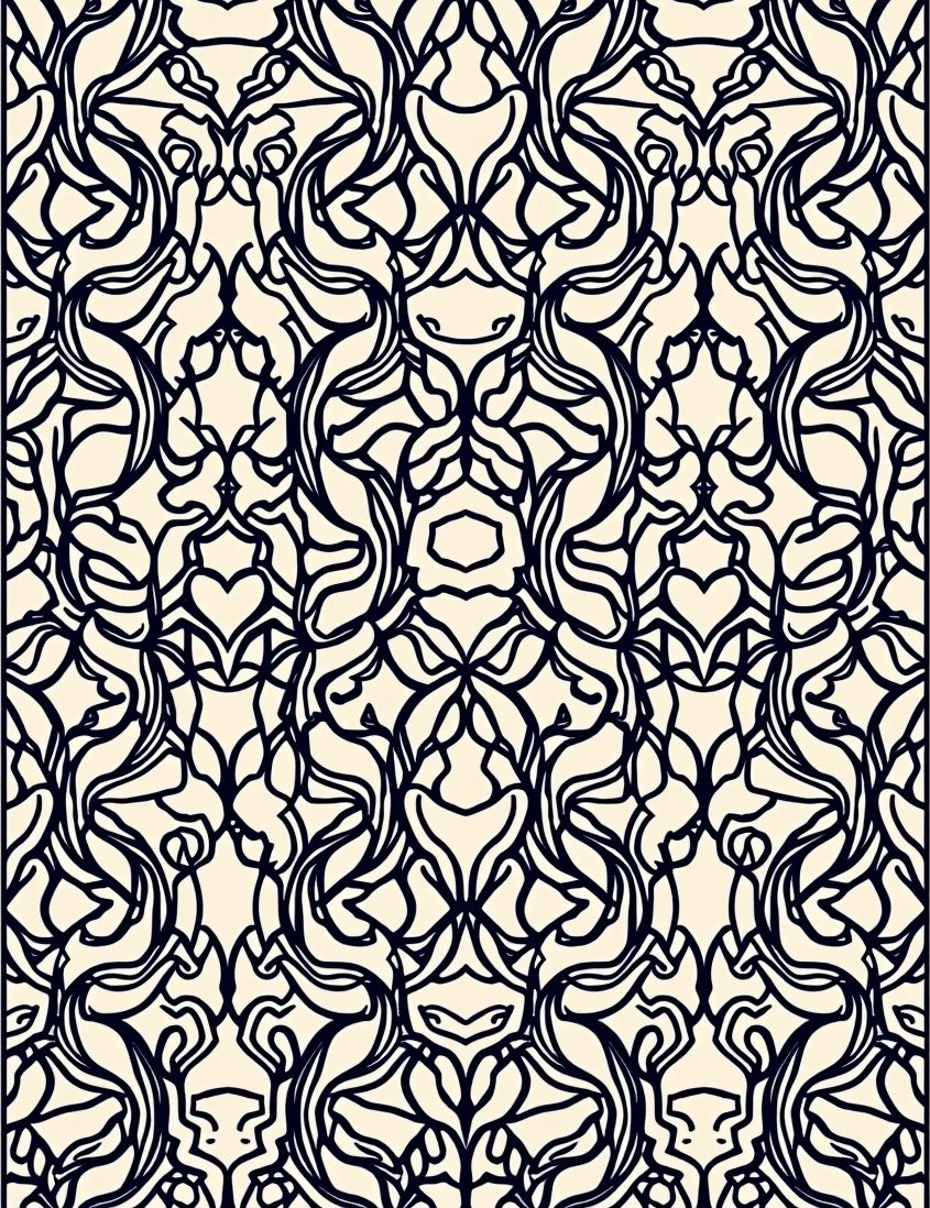 Abstract Black Symmetry Swirl Rug