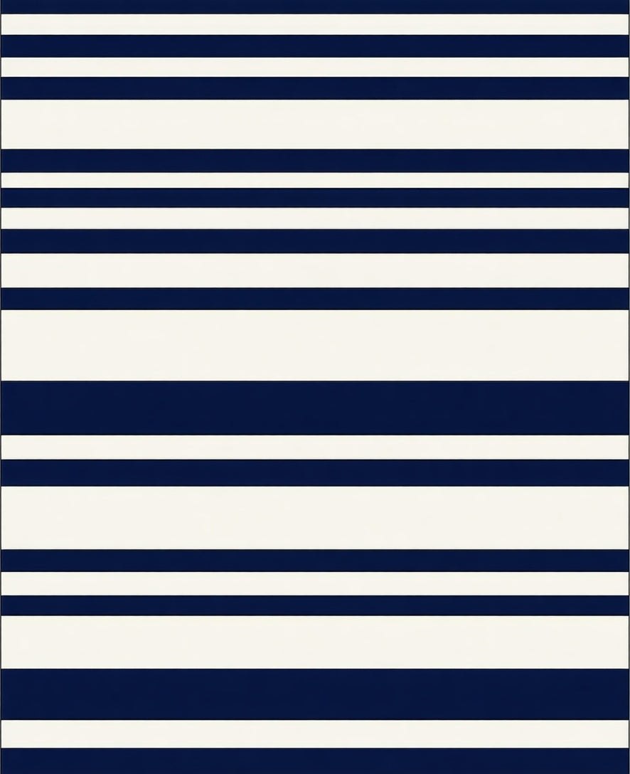 Classic Navy White Stripe Pattern Rug