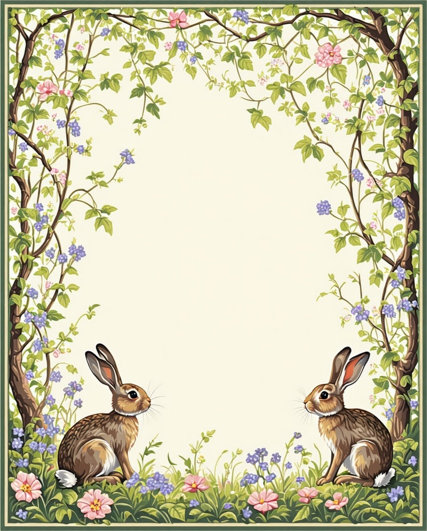 Whimsical Bunny Floral Garden Rug