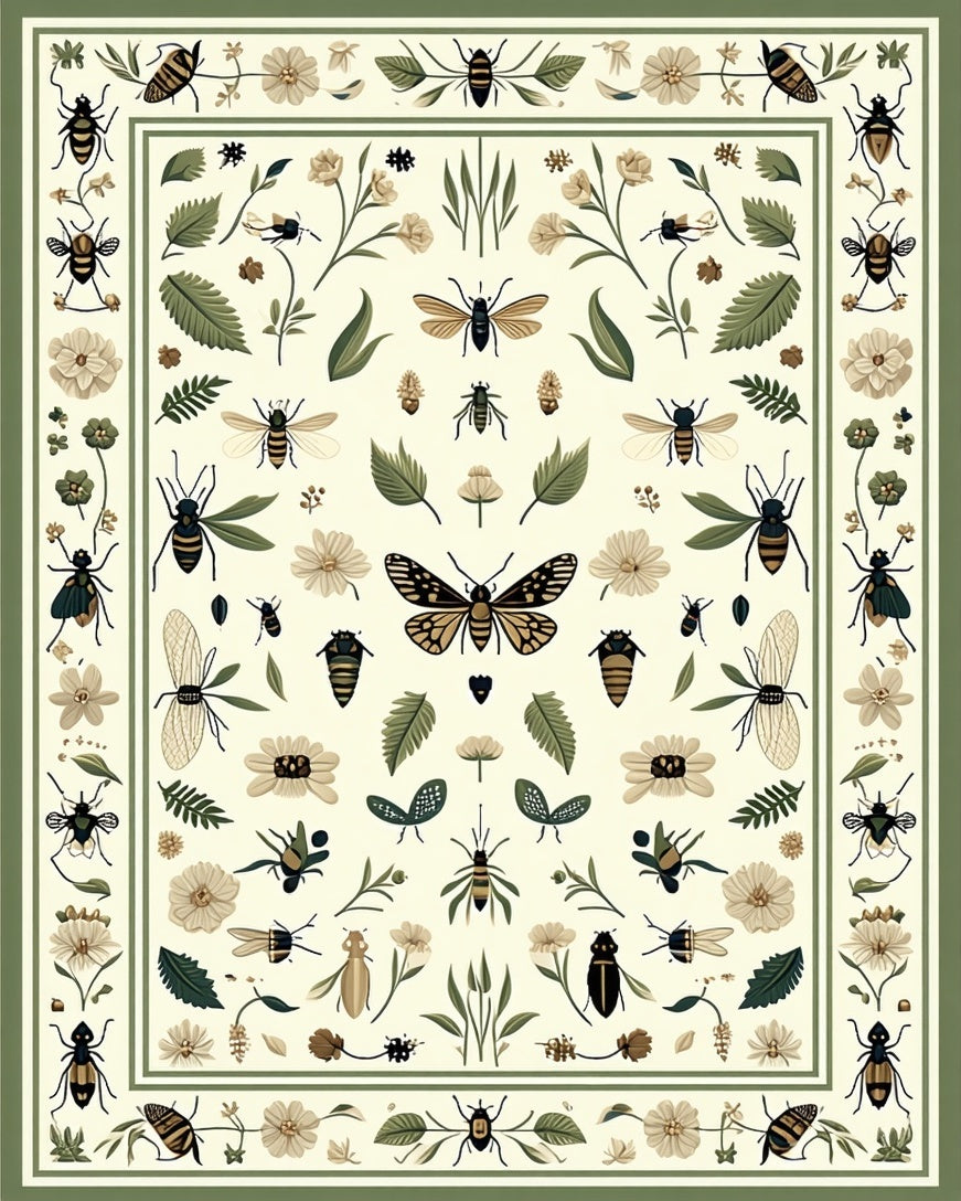 Nature Inspired Insect Floral Pattern Rug