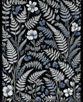 Botanical Fern And Flower Pattern Rug
