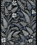 Botanical Fern And Flower Pattern Rug