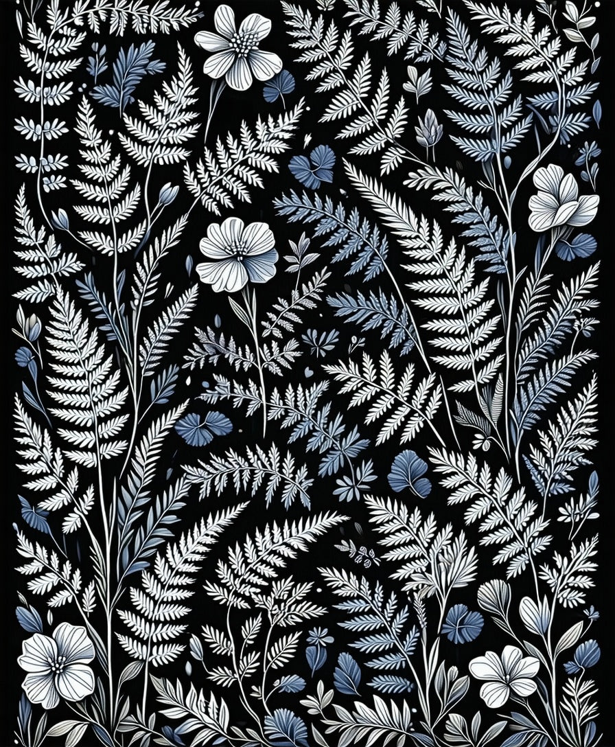 Botanical Fern And Flower Pattern Rug