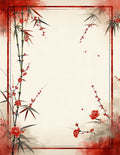 Red Bamboo Blossoms Traditional Rug