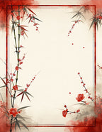 Red Bamboo Blossoms Traditional Rug