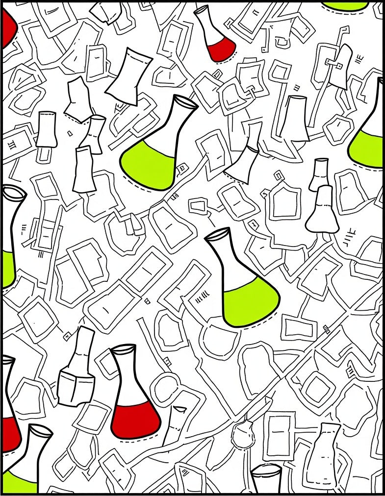 Abstract Lab Glassware Pattern Rug