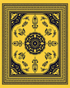 Intricate Yellow and Navy Floral Design Rug