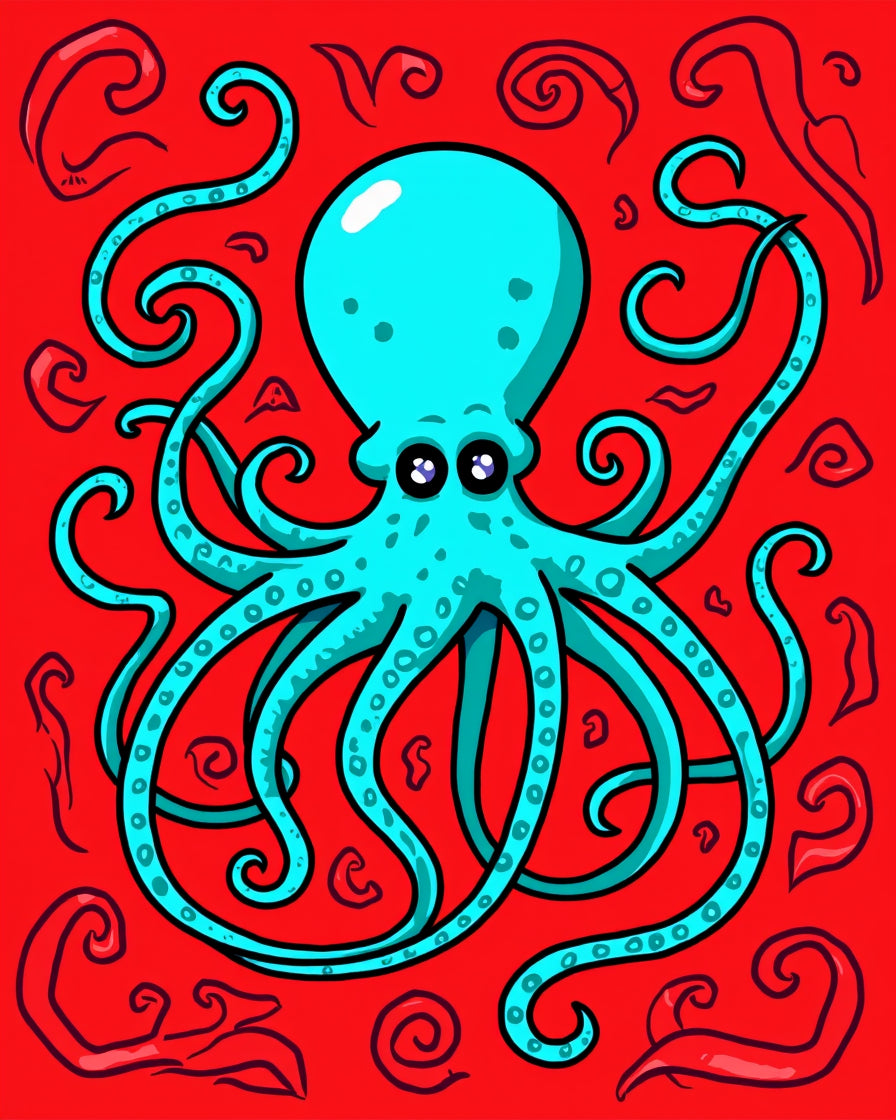 Whimsical Teal Octopus Graphic Design Rug