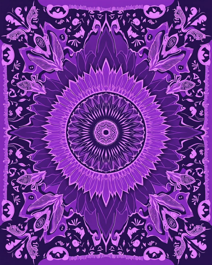 Purple Floral Mandala Pattern Rug