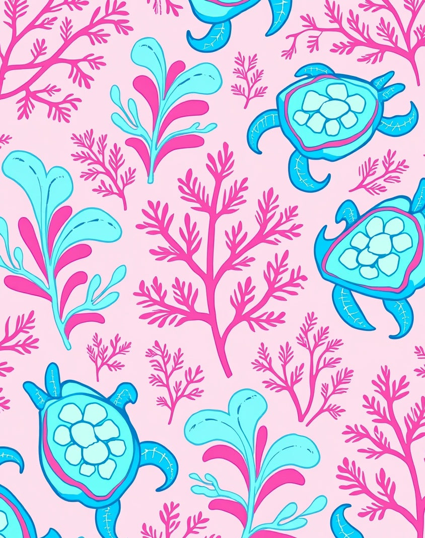 Sea Turtle Coral Pattern Rug