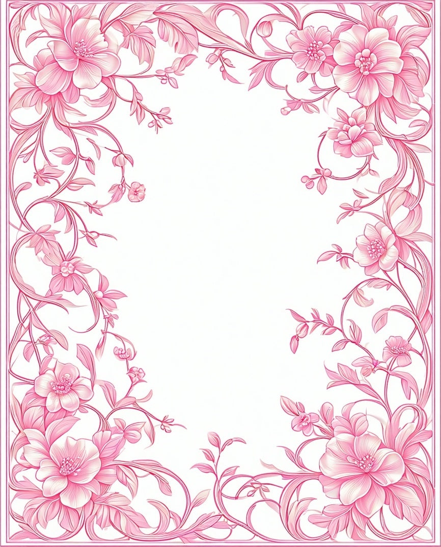 Delicate Pink Floral Vine Design Rug