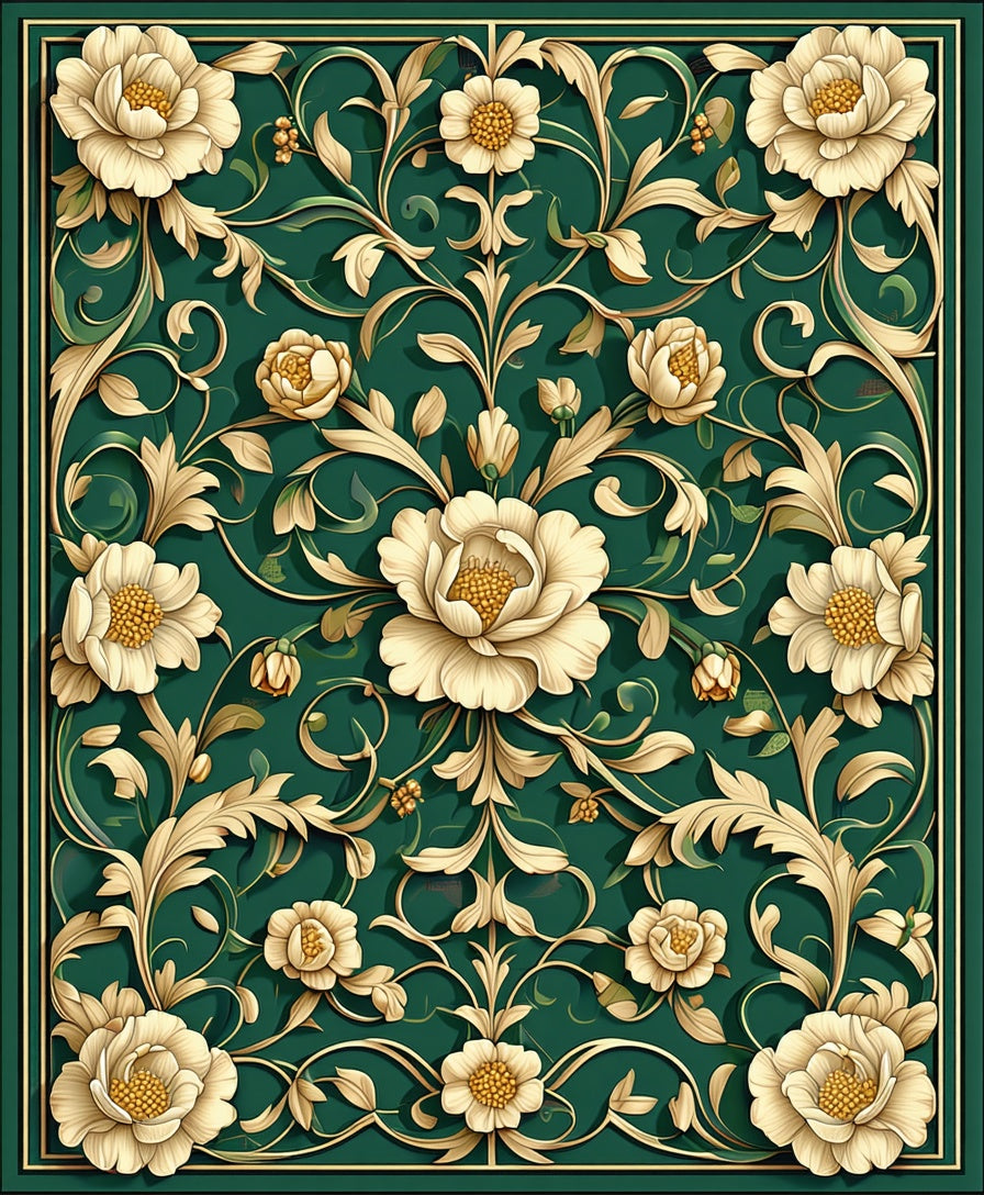 Ornate Floral Scrollwork Pattern Rug