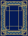 Art Deco Style Gold Blue Geometric Border Rug