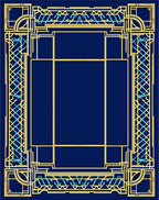 Art Deco Style Gold Blue Geometric Border Rug