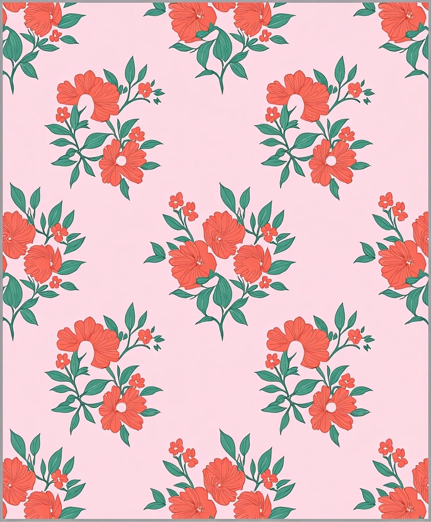 Coral Floral Botanical Pattern Rug