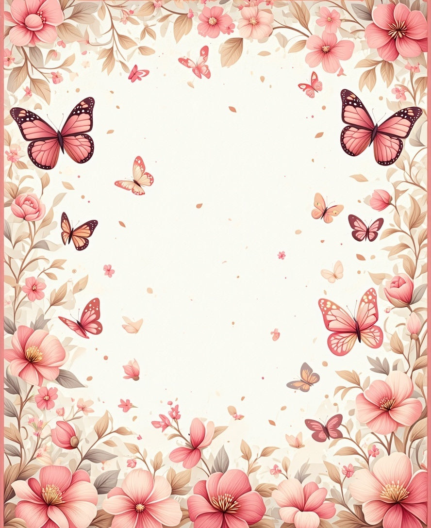 Pink Floral Butterfly Garden Design Rug