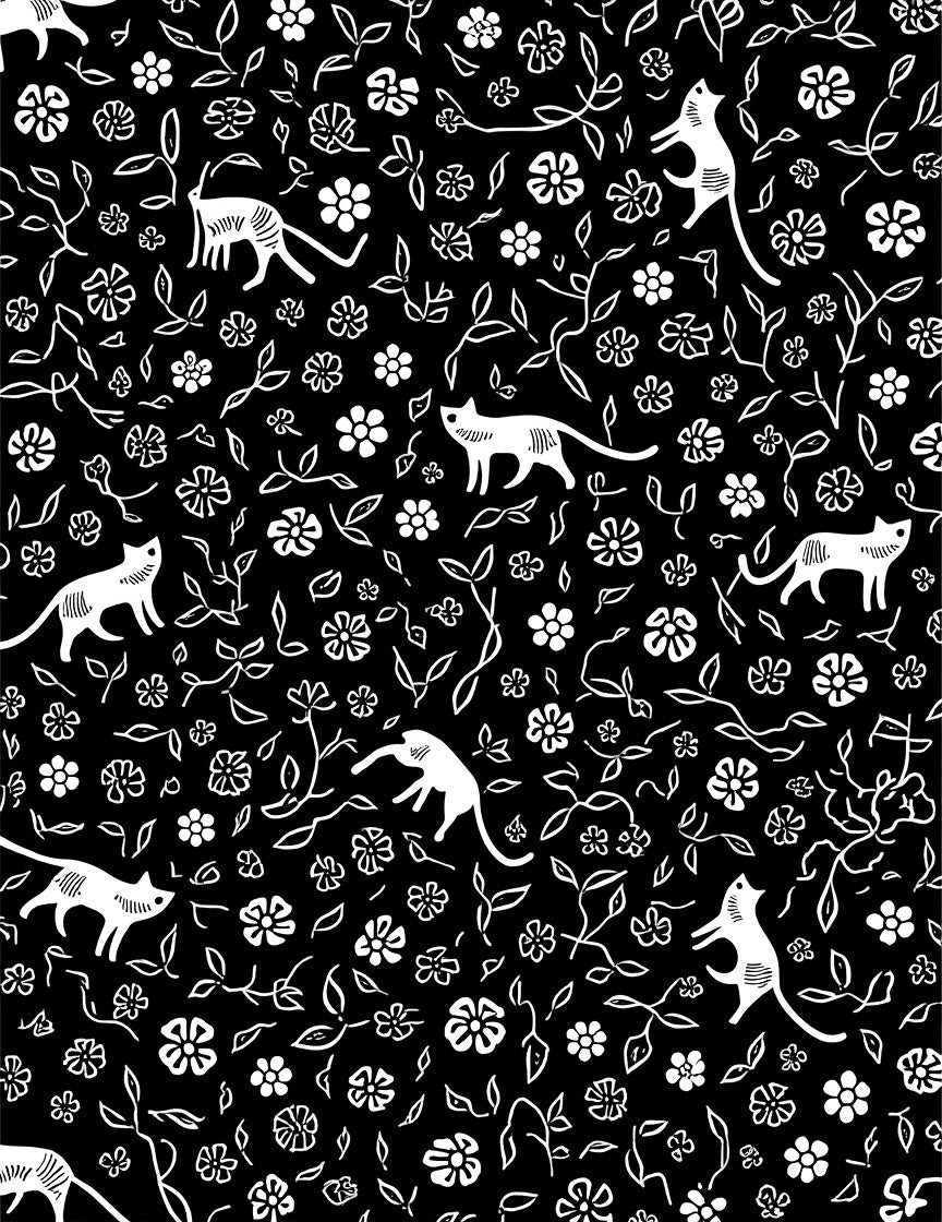 Whimsical White Cat Floral Pattern Rug