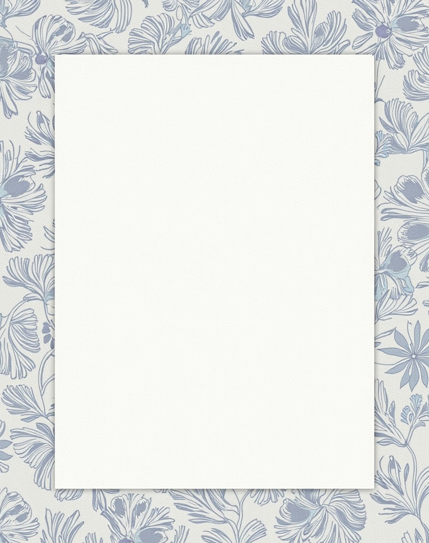 Soft Blue Sketchy Floral Pattern Rug