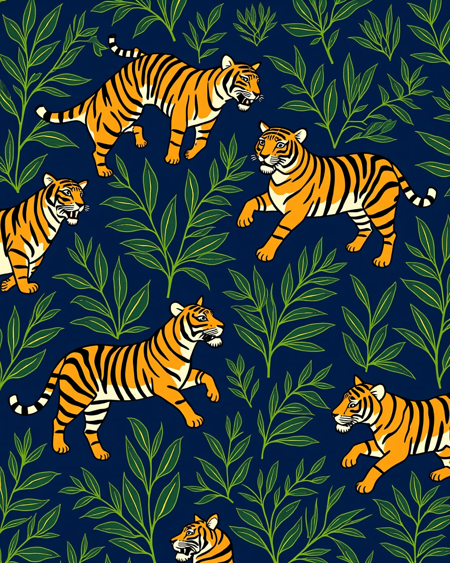 Exotic Tigers Amidst Verdant Jungle Design Rug