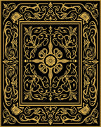 Elegant Black Gold Floral Ornament Rug