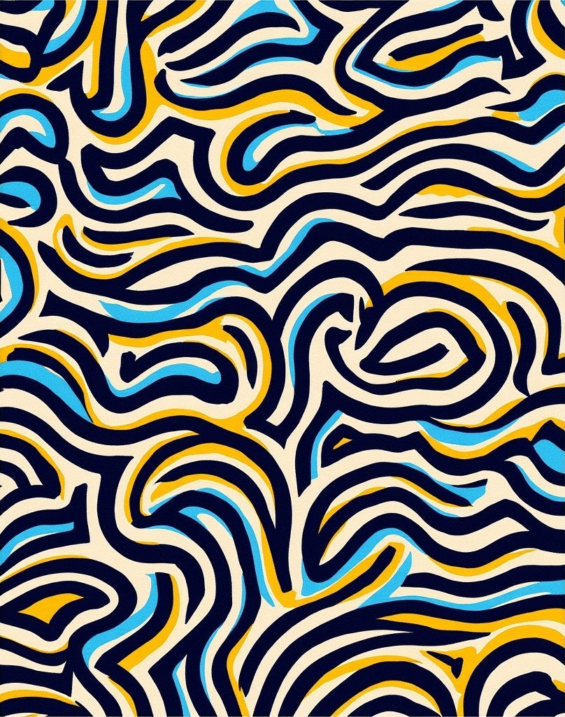 Abstract Wavy Lines Blue Yellow Rug