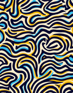 Abstract Wavy Lines Blue Yellow Rug