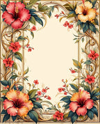 Tropical Floral Vines and Gold Trim Rug