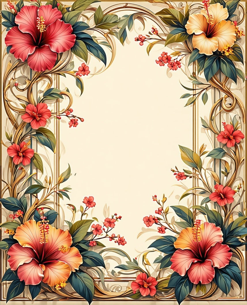 Tropical Floral Vines and Gold Trim Rug