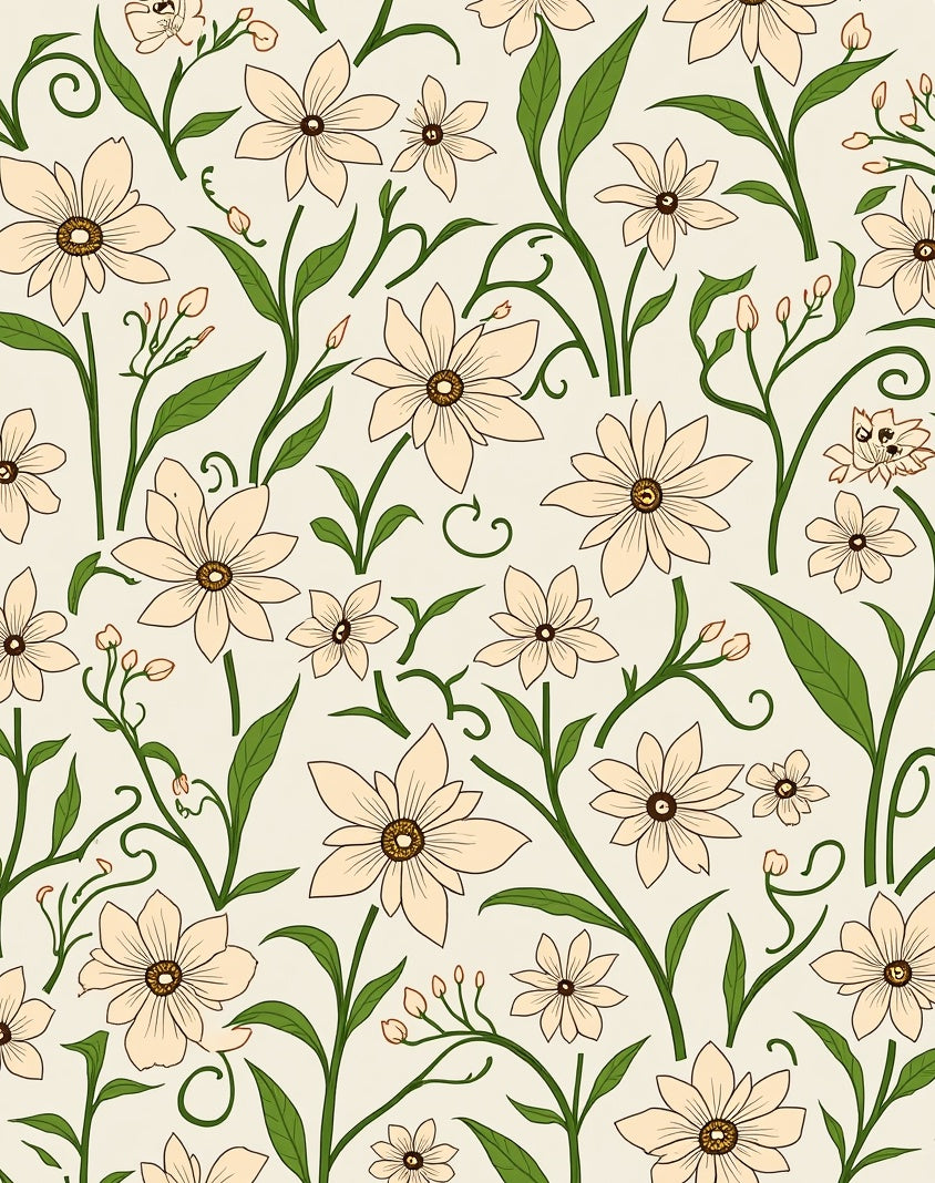 Cream Floral Vine and Leaf Design Rug