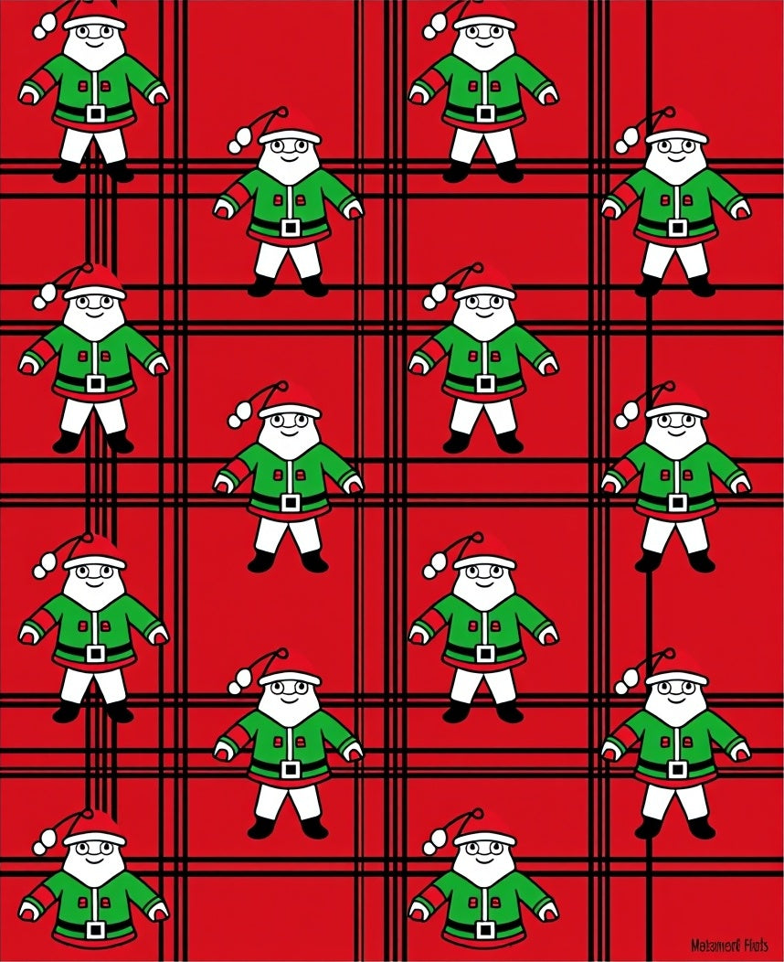 Cheerful Red Plaid Santa Claus Rug
