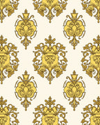 Golden Elaborate Damask Pattern Rug