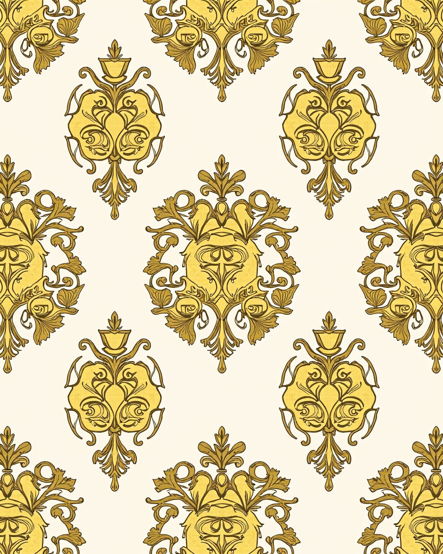 Golden Elaborate Damask Pattern Rug