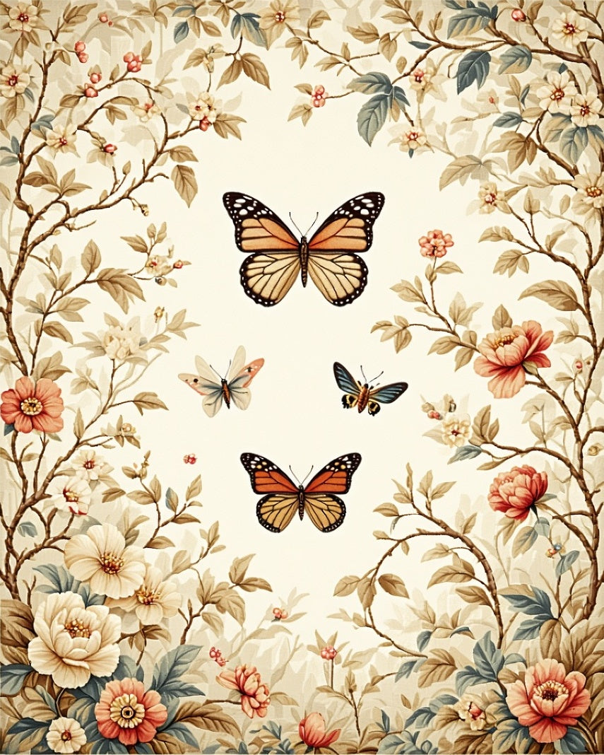 Floral Butterfly Garden Pattern Rug