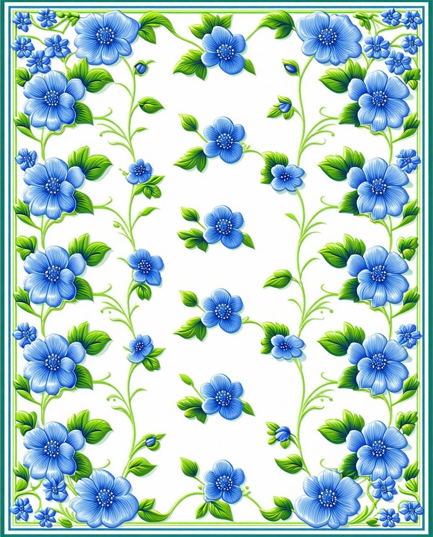 Vibrant Blue Floral Vine Design Rug