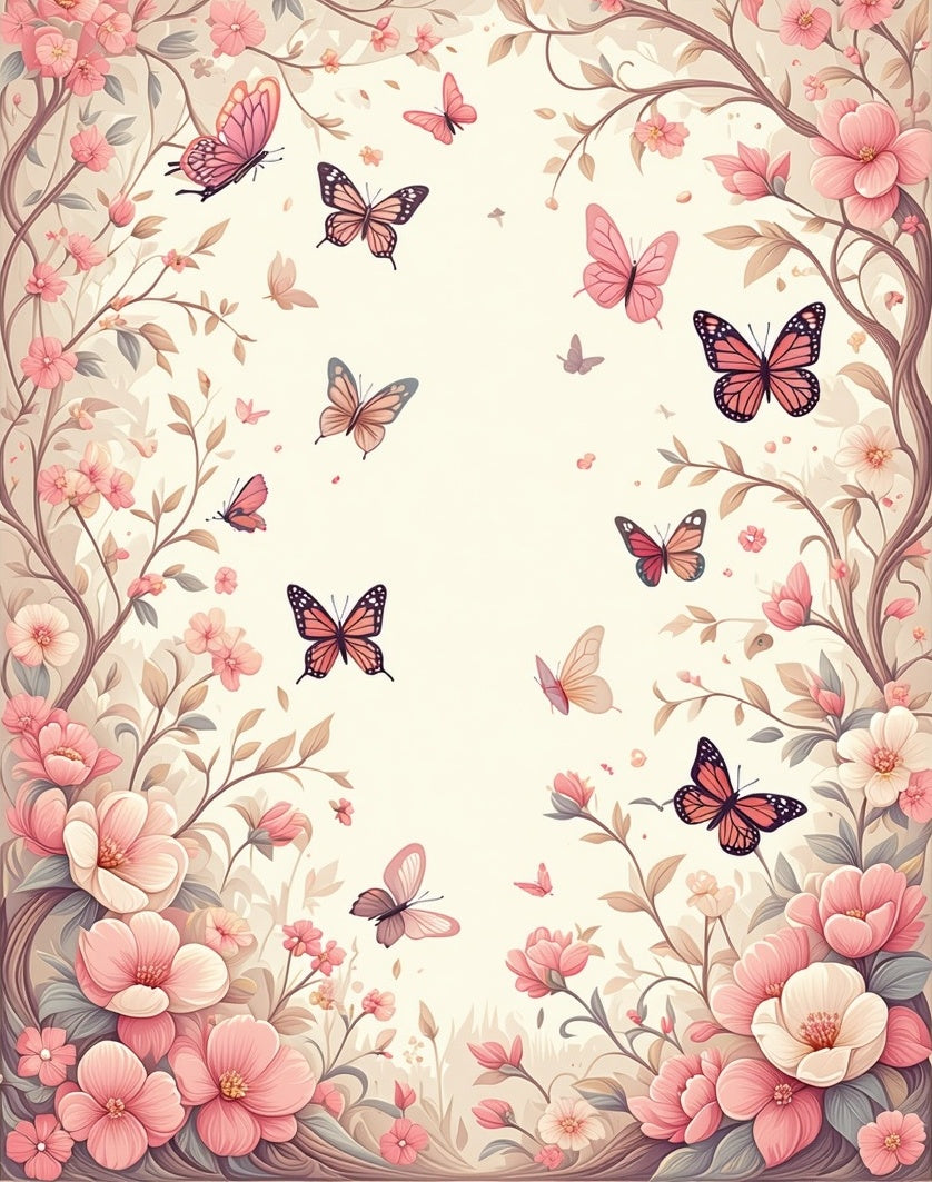 Whimsical Pink Butterflies Floral Branches Rug