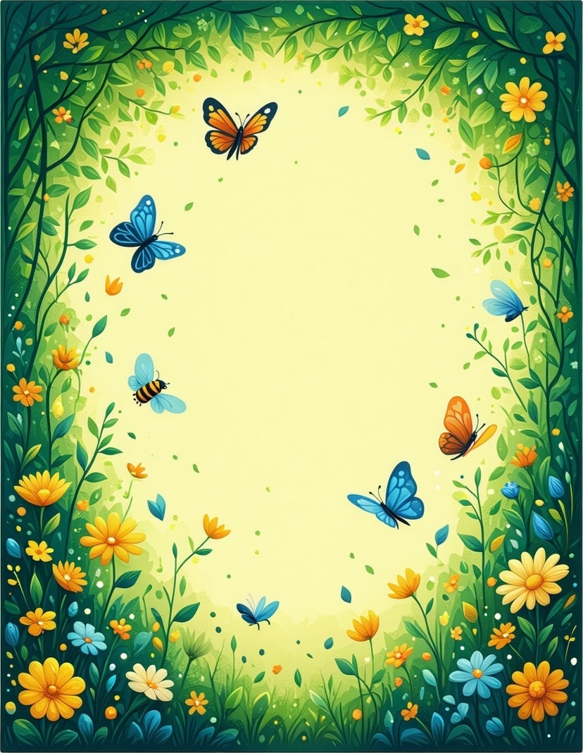 Whimsical Garden Butterflies and Blossoms Rug