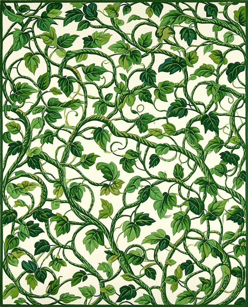 Lush Green Vine Botanical Pattern Rug