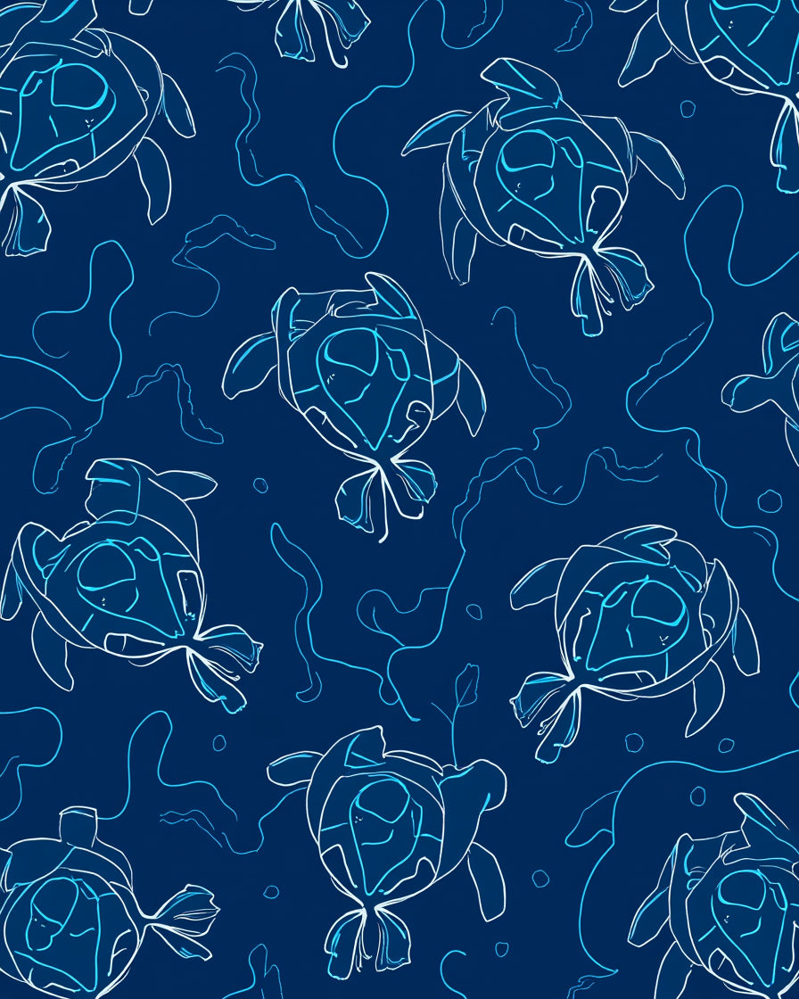Artistic Outline Turtles Marine Pattern Rug