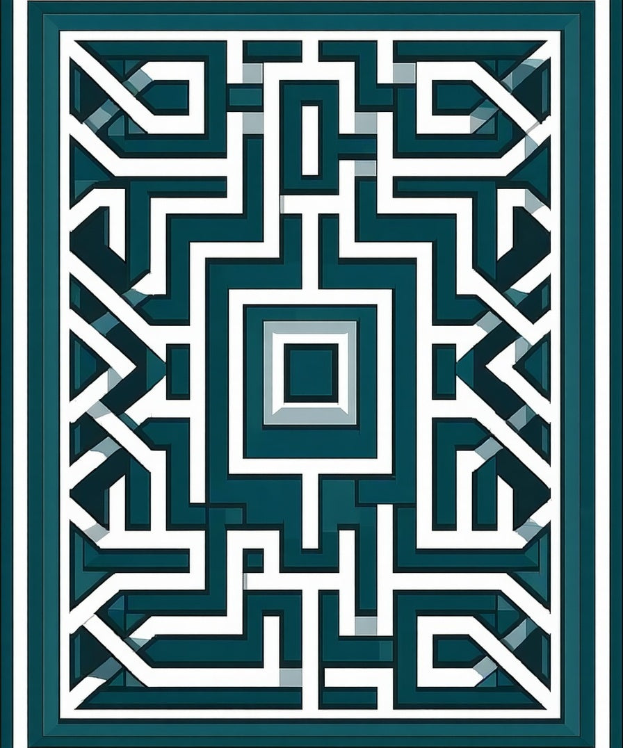 Teal White Geometric Labyrinth Rug