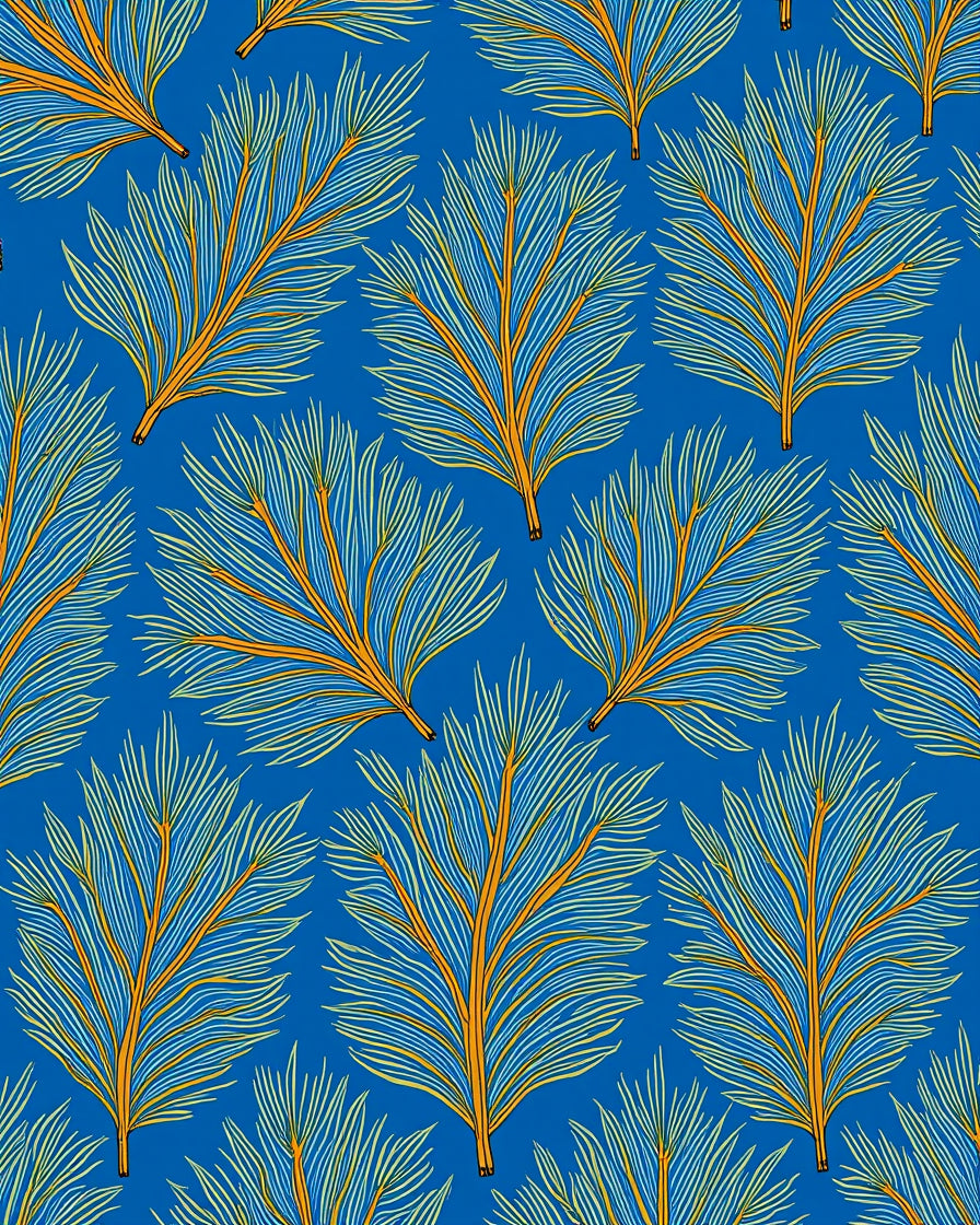 Blue And Yellow Feathery Pattern Design Rug